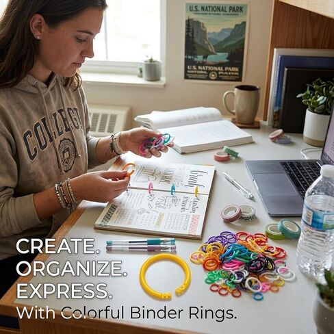 200Pcs Loose Leaf Binder Rings, Colorful Small Plastic Binder Rings, 10 Colors 1/2 and 1Inch Paper Ring for Index Cards, Home, School, Office, DIY in Kuwait
