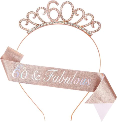 60th Birthday Decoration for Women,Rose Gold Birthday Sash and Rhinestone Headband for Women's 60th Birthday Party Decor in Kuwait