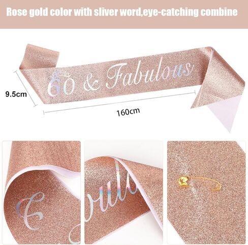 60th Birthday Decoration for Women,Rose Gold Birthday Sash and Rhinestone Headband for Women's 60th Birthday Party Decor in Kuwait
