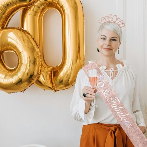 60th Birthday Decoration for Women,Rose Gold Birthday Sash and Rhinestone Headband for Women's 60th Birthday Party Decor in Kuwait