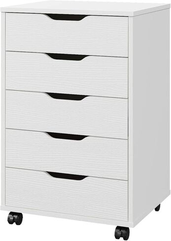 Panana 5/7 Drawer Mobile File Cabinet, Wooden Under Desk Storage with Wheels Office Organization Vertical Filing Chest of Drawers for Home Office (White, 5 Drawer) in Kuwait