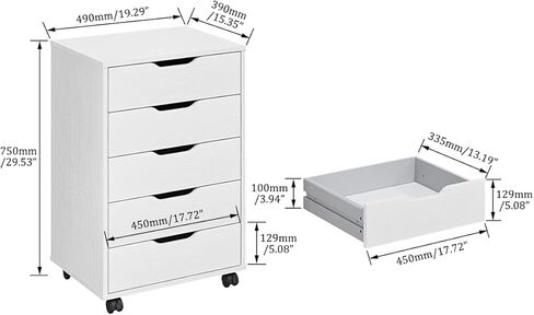 Panana 5/7 Drawer Mobile File Cabinet, Wooden Under Desk Storage with Wheels Office Organization Vertical Filing Chest of Drawers for Home Office (White, 5 Drawer) in Kuwait