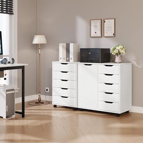 Panana 5/7 Drawer Mobile File Cabinet, Wooden Under Desk Storage with Wheels Office Organization Vertical Filing Chest of Drawers for Home Office (White, 5 Drawer) in Kuwait