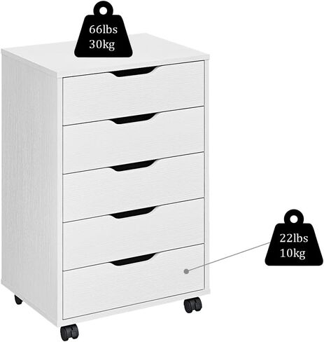 Panana 5/7 Drawer Mobile File Cabinet, Wooden Under Desk Storage with Wheels Office Organization Vertical Filing Chest of Drawers for Home Office (White, 5 Drawer) in Kuwait