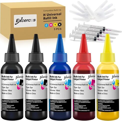 زجاجات حبر 100 مل متوافقة مع خراطيش حبر طابعة HP HP 67 67XL 60 61 62 63 65 65XL 910 950 951 952 962 932 933 خراطيش الحبر القابلة لإعادة الملء نظام CISS (أسود، سماوي، أرجواني، أصفر، 5PK) in Kuwait