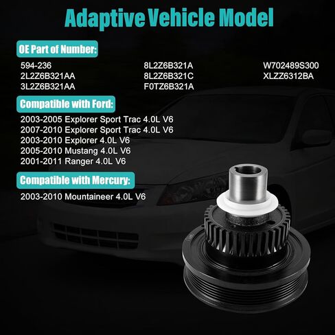 AULINK 594-236 Harmonic Balancer Crankshaft Pulley (4.0L V6) for Ford Ranger 2001-2011, Explorer 2003-2010, Explorer Sport Trac 2003-2010, Mustang 2005-2010, for Mercury Mountaineer 2003-2010 in Kuwait