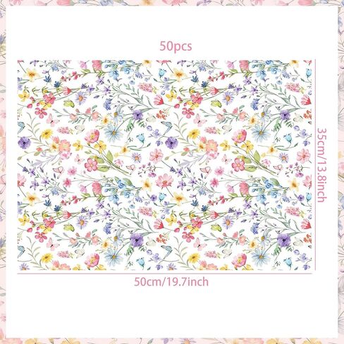 BACH AND BOUJEE 50 Sheets Floral Butterfly Tissue Paper Spring Wildflower Wrapping Paper for Gift Bags Flower Printed DIY Art Craft Tissue Papers Packaging for Wedding Bridal Shower Birthday in Kuwait