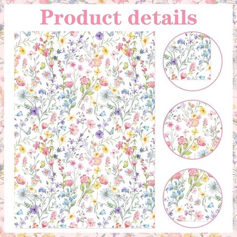 BACH AND BOUJEE 50 Sheets Floral Butterfly Tissue Paper Spring Wildflower Wrapping Paper for Gift Bags Flower Printed DIY Art Craft Tissue Papers Packaging for Wedding Bridal Shower Birthday in Kuwait