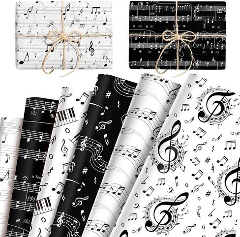 12 Sheets Music Notes Wrapping Paper Black White Pattern Gift Wrap Paper Music Themed Birthday Wrapping DIY Crafts Papers Party Favors Supplies in Kuwait