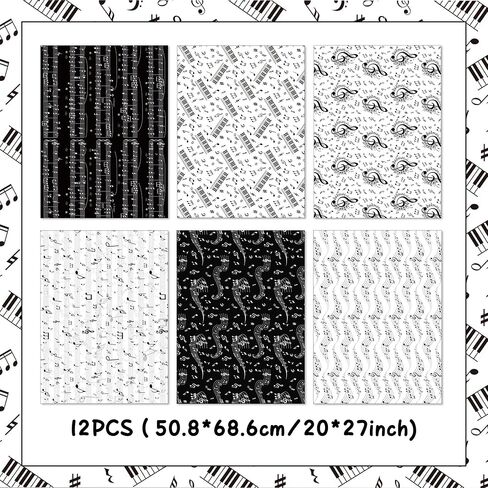 12 Sheets Music Notes Wrapping Paper Black White Pattern Gift Wrap Paper Music Themed Birthday Wrapping DIY Crafts Papers Party Favors Supplies in Kuwait