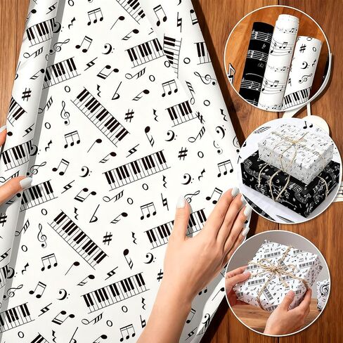 12 Sheets Music Notes Wrapping Paper Black White Pattern Gift Wrap Paper Music Themed Birthday Wrapping DIY Crafts Papers Party Favors Supplies in Kuwait