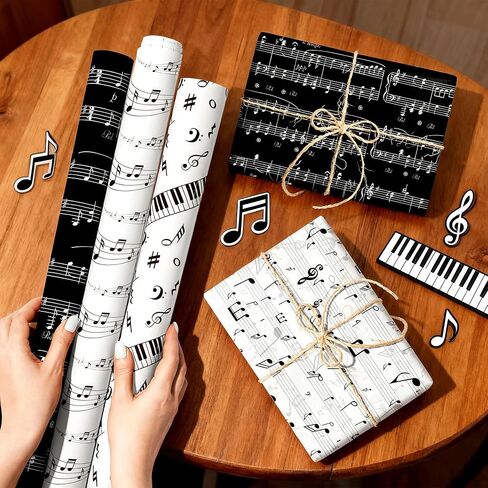 12 Sheets Music Notes Wrapping Paper Black White Pattern Gift Wrap Paper Music Themed Birthday Wrapping DIY Crafts Papers Party Favors Supplies in Kuwait