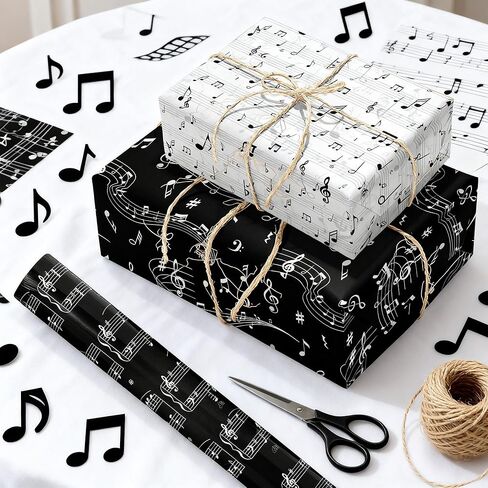 12 Sheets Music Notes Wrapping Paper Black White Pattern Gift Wrap Paper Music Themed Birthday Wrapping DIY Crafts Papers Party Favors Supplies in Kuwait