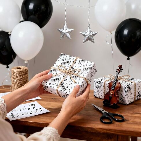 12 Sheets Music Notes Wrapping Paper Black White Pattern Gift Wrap Paper Music Themed Birthday Wrapping DIY Crafts Papers Party Favors Supplies in Kuwait