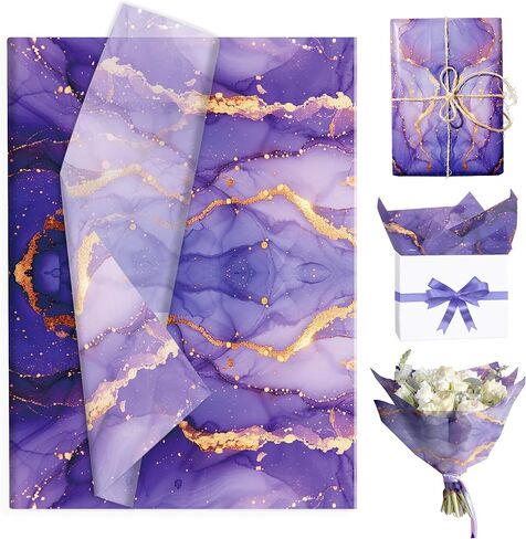 100 Sheets Purple Gold Marble Tissue Paper Purple Marble Swirl Pattern Gifts Wrapping Tissue Paper DIY Crafts Supplies for Birthday Wedding Baby Shower Party Decorations, 13.8 x 19.7 inches in Kuwait