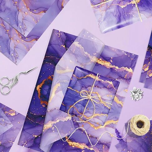 100 Sheets Purple Gold Marble Tissue Paper Purple Marble Swirl Pattern Gifts Wrapping Tissue Paper DIY Crafts Supplies for Birthday Wedding Baby Shower Party Decorations, 13.8 x 19.7 inches in Kuwait