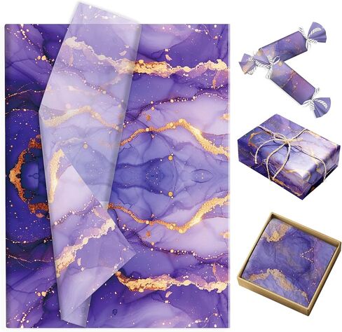 100 Sheets Purple Gold Marble Tissue Paper Purple Marble Swirl Pattern Gifts Wrapping Tissue Paper DIY Crafts Supplies for Birthday Wedding Baby Shower Party Decorations, 13.8 x 19.7 inches in Kuwait