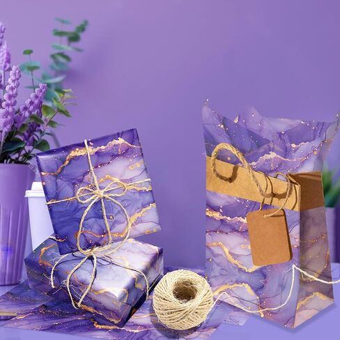 100 Sheets Purple Gold Marble Tissue Paper Purple Marble Swirl Pattern Gifts Wrapping Tissue Paper DIY Crafts Supplies for Birthday Wedding Baby Shower Party Decorations, 13.8 x 19.7 inches in Kuwait
