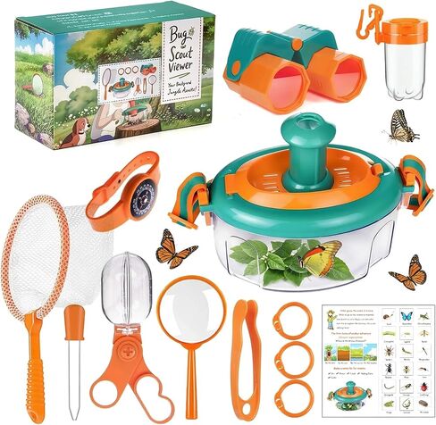 Bug Catcher Kit 6 Pcs - Insect Catching Set with Net, Bug Box, Magnifier & Tweezers - Outdoor Explorer Toy for Kids Age 3-12(Green 6 Pcs) in Kuwait
