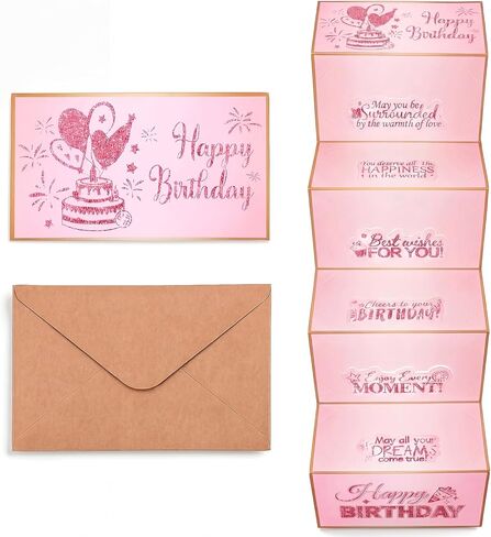 Birthday Money Envelope, Pink Cash Gift Envelopes Surprise Cash Envelope for Wife Women Folding Happy Birthday Money Gift Ideas for Men Party Present in Kuwait