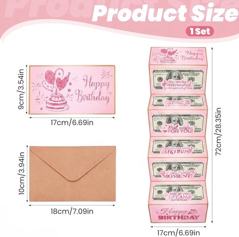 Birthday Money Envelope, Pink Cash Gift Envelopes Surprise Cash Envelope for Wife Women Folding Happy Birthday Money Gift Ideas for Men Party Present in Kuwait
