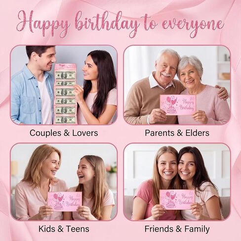 Birthday Money Envelope, Pink Cash Gift Envelopes Surprise Cash Envelope for Wife Women Folding Happy Birthday Money Gift Ideas for Men Party Present in Kuwait