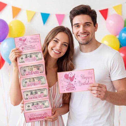 Birthday Money Envelope, Pink Cash Gift Envelopes Surprise Cash Envelope for Wife Women Folding Happy Birthday Money Gift Ideas for Men Party Present in Kuwait