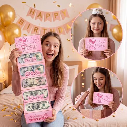 Birthday Money Envelope, Pink Cash Gift Envelopes Surprise Cash Envelope for Wife Women Folding Happy Birthday Money Gift Ideas for Men Party Present in Kuwait