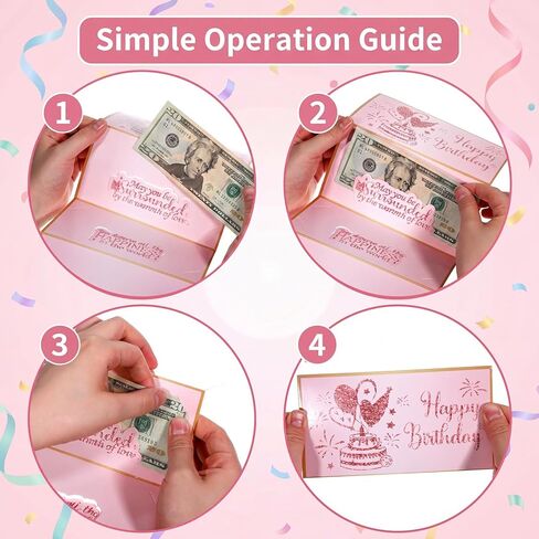 Birthday Money Envelope, Pink Cash Gift Envelopes Surprise Cash Envelope for Wife Women Folding Happy Birthday Money Gift Ideas for Men Party Present in Kuwait