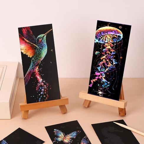مجموعة لوحة رسم Glowing Scratch Art Rainbow - 36 ورقة كلاسيكية وحيوانية + 3 أقلام خدش خشبية | فن خدش الفويل | فن النقش على الفويل | سلسلة رسم الفن in Kuwait