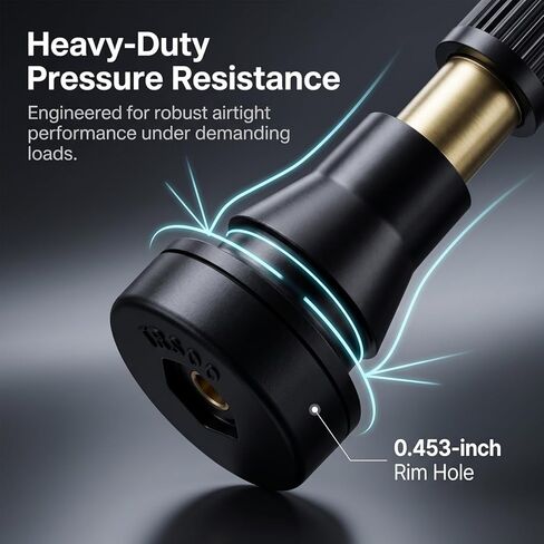 QWORK TR600HP ينبع صمام الإطارات عالي الضغط 50 قطعة، فتحة حافة 0.453 بوصة صمامات مطاطية شديدة التحمل مع ختم محكم من النحاس الأساسي للسيارات والشاحنات والمقطورات والدراجات النارية وRVs in Kuwait