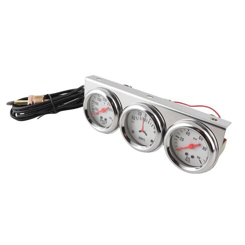Universal 52mm Triple Gauge Kit, 3 in 1 Oil Pressure Water Temperature Ammeter Meter, with White Dial Red Hands for Most 12V Vehicles in Kuwait