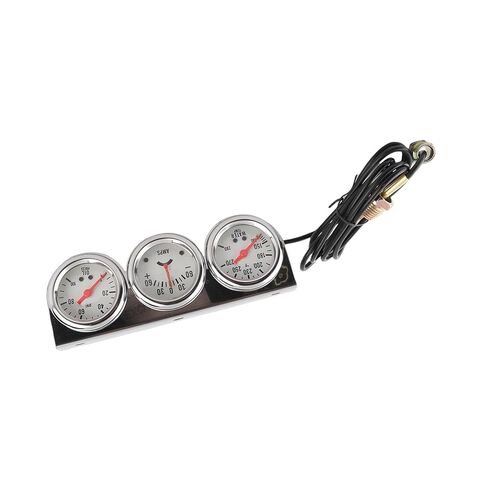 Universal 52mm Triple Gauge Kit, 3 in 1 Oil Pressure Water Temperature Ammeter Meter, with White Dial Red Hands for Most 12V Vehicles in Kuwait
