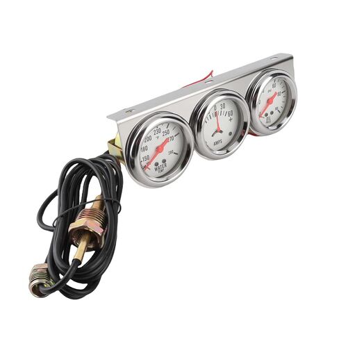 Universal 52mm Triple Gauge Kit, 3 in 1 Oil Pressure Water Temperature Ammeter Meter, with White Dial Red Hands for Most 12V Vehicles in Kuwait