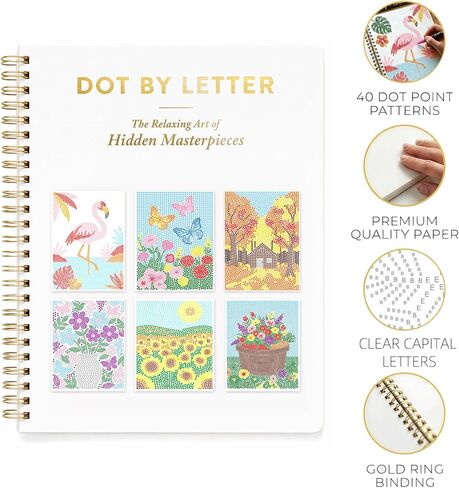 كتاب تلوين للكبار من Dot by Letter، فن نقطي للبالغين، 40 مجموعة فريدة من أنماط الحيوانات والزهور والمناظر الطبيعية (لا تشمل قلم التحديد) in Kuwait