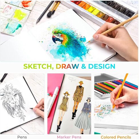 لوحة وسائط مختلطة من Ohuhu - دفتر رسم وسائط مختلط مربع مقاس 8.3 بوصة × 8.3 بوصة، ورق ثقيل الوزن 120 رطل/200 جرامًا للمتر المربع، 78 ورقة/156 صفحة، وسادة ورقية متعددة الوسائط بغلاف صلب من البولي يوريثان لطلاء الأكريليك كهدية عيد الميلاد in Kuwait