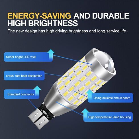 2x 921 912 T15 White LED Parking Light Bulbs (with Mini Projector) for 2013-2015 Honda Accord Sedan & Coupe, 6000K Super Bright W16W 360° 12V 5W 400% Brighter, Error-Free Plug and Play Replacement in Kuwait