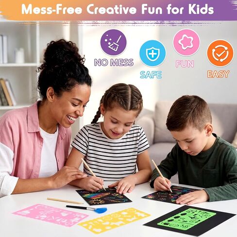 Virmoek 60 Pcs Scratch Art for Kids, Ages 3-8, Rainbow Scratch Paper Kit, Magic Scratch Off Art Craft Set, Mess-Free Kids Craft Supplies, Easter Basket Stuffers, Christmas Toys in Kuwait
