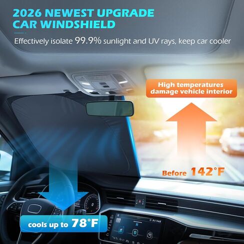 FLORICH Car Windshield Sunshade Reflective Car Sun Protection Blocks 99% Heat & Keeps Interior Cool Foldable Sun Visor Cover Universal Fits Cars, SUVs, Trucks Accessories for Summer 59"x33" in Kuwait