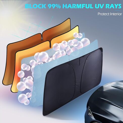 FLORICH Car Windshield Sunshade Reflective Car Sun Protection Blocks 99% Heat & Keeps Interior Cool Foldable Sun Visor Cover Universal Fits Cars, SUVs, Trucks Accessories for Summer 59"x33" in Kuwait