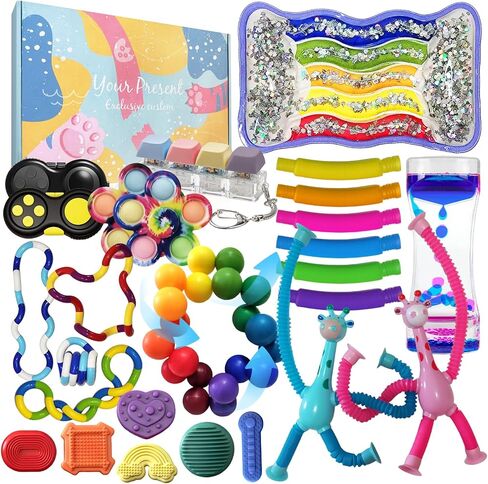 Sensory Toys 25 Pack with Visual Auditory Tactile Fidget Toys for Kids Adults Autism ADHD, Focus Calming Set for Classroom Calm Down Corner Office Desk, Travel Party Favors Gifts in Kuwait