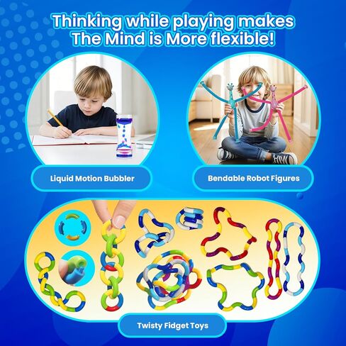 Sensory Toys 25 Pack with Visual Auditory Tactile Fidget Toys for Kids Adults Autism ADHD, Focus Calming Set for Classroom Calm Down Corner Office Desk, Travel Party Favors Gifts in Kuwait
