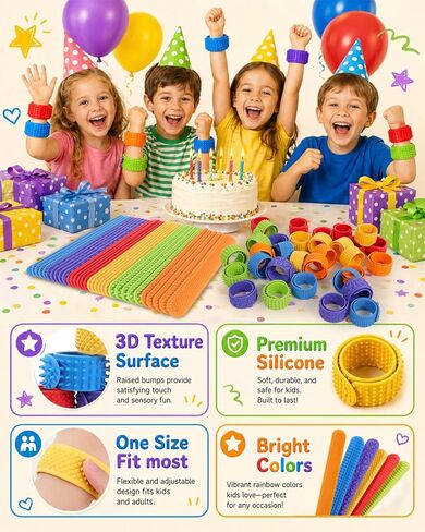 32 Pack Fidget Toys Bulk for Kids: Textured Slap Bracelets, Classroom Rewards, Party Favors, Goodie Bag Stuffers, Travel Toys, Wearable Sensory Toys for Autism ADHD, Birthday Gifts for Boys Girls in Kuwait