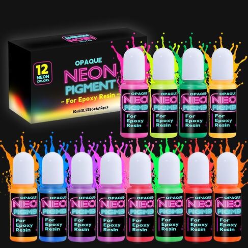 Neon Pigment for Epoxy Resin, 12 Colors Opaque UV Reactive Fluorescent Liquid Resin Pigment Set, 10ml Each Highly Concentrated Resin Coloring Dye for Resin Casting, Jewelry Making, Art Crafts in Kuwait