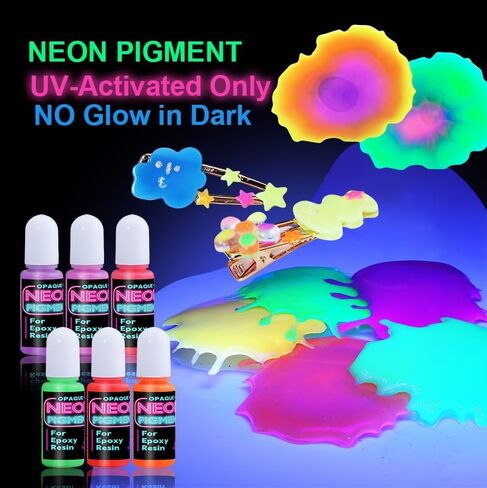 Neon Pigment for Epoxy Resin, 12 Colors Opaque UV Reactive Fluorescent Liquid Resin Pigment Set, 10ml Each Highly Concentrated Resin Coloring Dye for Resin Casting, Jewelry Making, Art Crafts in Kuwait