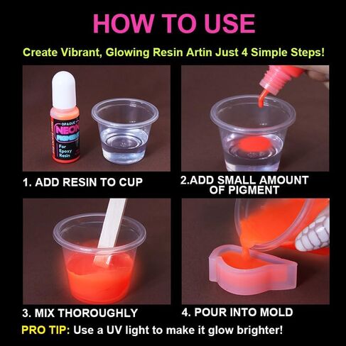 Neon Pigment for Epoxy Resin, 12 Colors Opaque UV Reactive Fluorescent Liquid Resin Pigment Set, 10ml Each Highly Concentrated Resin Coloring Dye for Resin Casting, Jewelry Making, Art Crafts in Kuwait