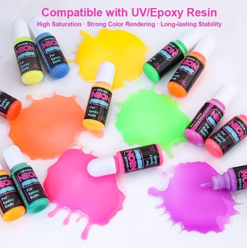 Neon Pigment for Epoxy Resin, 12 Colors Opaque UV Reactive Fluorescent Liquid Resin Pigment Set, 10ml Each Highly Concentrated Resin Coloring Dye for Resin Casting, Jewelry Making, Art Crafts in Kuwait