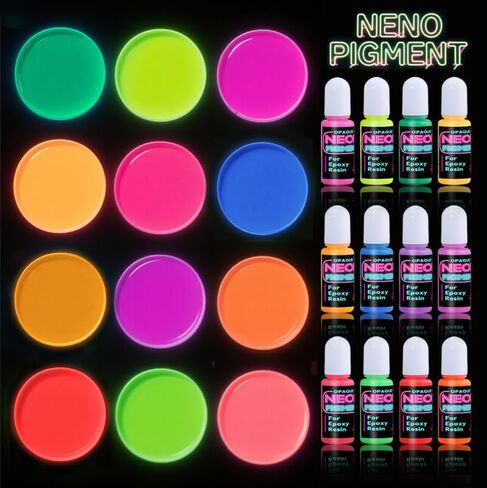 Neon Pigment for Epoxy Resin, 12 Colors Opaque UV Reactive Fluorescent Liquid Resin Pigment Set, 10ml Each Highly Concentrated Resin Coloring Dye for Resin Casting, Jewelry Making, Art Crafts in Kuwait