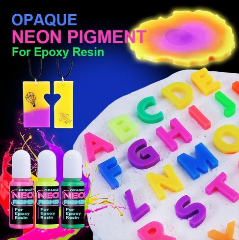 Neon Pigment for Epoxy Resin, 12 Colors Opaque UV Reactive Fluorescent Liquid Resin Pigment Set, 10ml Each Highly Concentrated Resin Coloring Dye for Resin Casting, Jewelry Making, Art Crafts in Kuwait
