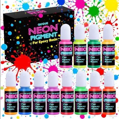 Neon Pigment for Epoxy Resin, 12 Colors Opaque UV Reactive Fluorescent Liquid Resin Pigment Set, 10ml Each Highly Concentrated Resin Coloring Dye for Resin Casting, Jewelry Making, Art Crafts in Kuwait